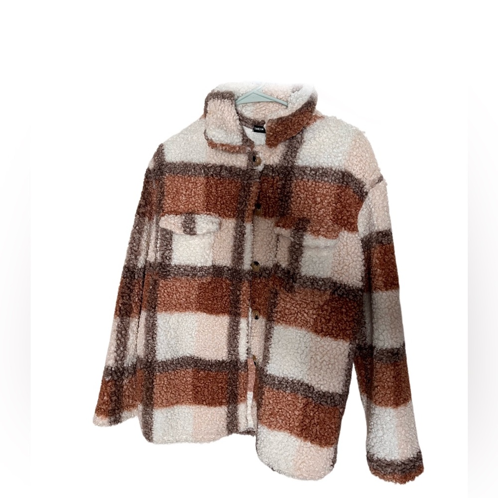Small Plaid Button Up Teddy Jacket
